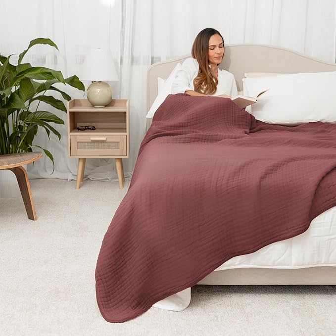 Comfy Cubs Muslin Blanket for Adults Queen 90" x 90" - 6 Layer Soft, Breathable & Lightweight Muslin Adult Blanket - Machine Washable & Designed in The US Bedding for All Seasons - Wine
