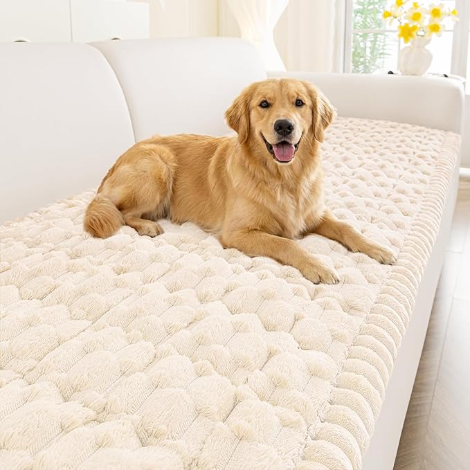 Smiry Couch Covers for Dogs Washable, Non Slip Fuzzy Pet Couch Covers for Sofa, Soft Thick Sofa Slipcovers Furniture Protector Pet Friendly (Cream, 27.6" x 88")