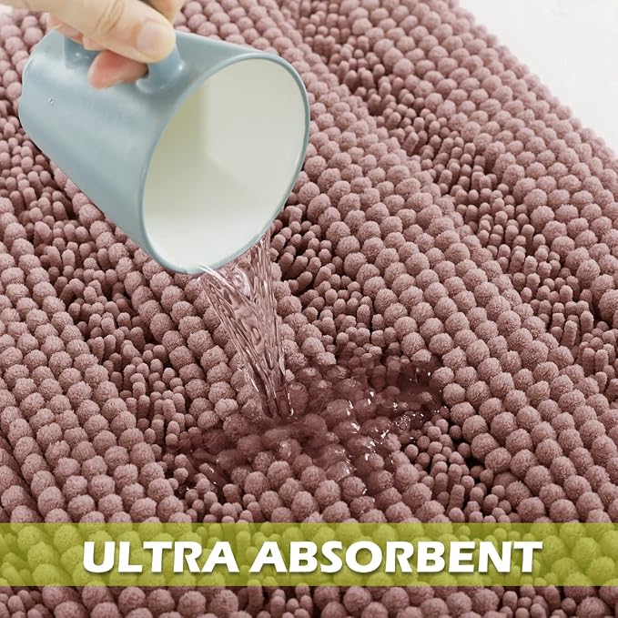 KGORGE Bath Rugs for Bathroom - Luxury Chenille Dry Fast Plush Absorbency Ultra Soft Non Skid Kitchen Rugs Floor Area Carpets Mat for Bathtubs Shower, Light Purple 20" W x 32" L 1Pc