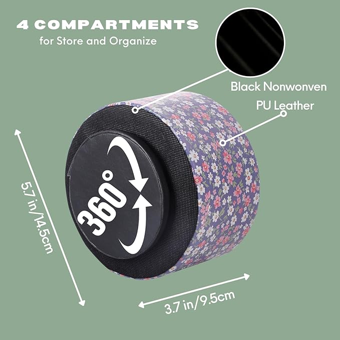 360 Degree Rotating Remote Holder for Table, Spinning Desk Organizer, Desk Caddy Pen Cup for Nightstand, Coffee Table, Office, 4 Compartment Stationary Remote Basket, Small Flowers PH129