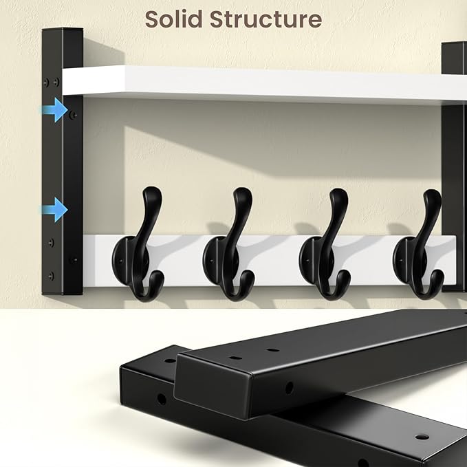 35'' White Coat Rack Wall Mount with Shelf, Solid Wood Coat and Key Hanger with 13 Metal Hooks, Farmhouse Wall Organizer for Mail, Entryway Wall Hangers for Hats, Clothes, Backpacks, Mudroom