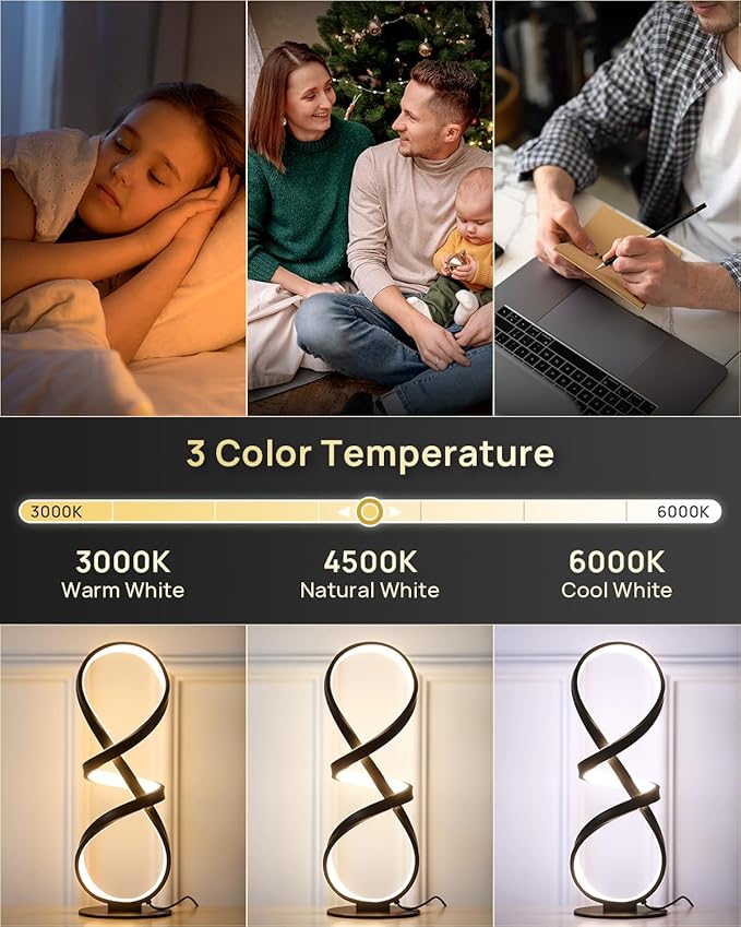 Set of 2 Table Lamps, LED Touch Dimmable Spiral Desk Lamp, 3 Color Temperature Modern Nightstand Lamp, Unique Bedside Lamp for Living Room, Bedroom, Cool Lamps for Ideal Gift, Black