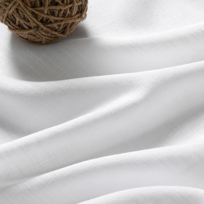 Nanspring White Semi Sheer Linen Curtains for Living Room 2 Panels Set Back Tab Rod Pocket Modern Farmhouse Coastal Decor Linen Textured Gauze Curtains for Dining Room Office Kitchen 52x69