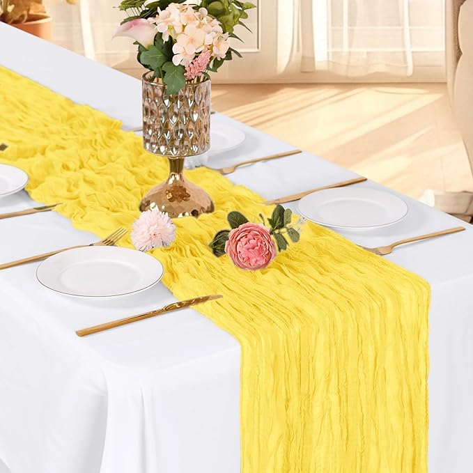 6 Pack Lemon Yellow Cheesecloth Table Runner, 17 x 108 Inch, Gauze Cheese Cloth Table Runner Rustic Sheer Runner for Wedding Birthday Party Baby Shower Table Decor(Lemon Yellow)