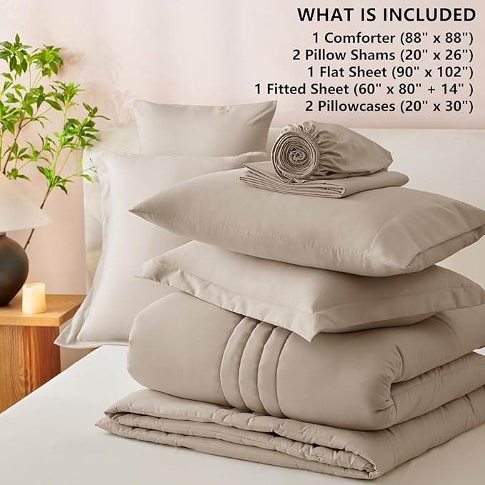 CozyLux Queen Size Comforter Sets - 7 Piece Bed in a Bag Wheat Comforter Set with Sheets Luxury Bed Set All Seasons, Soft Bedding Set with Down Alternative Comforter, Sheets, Pillowcases & Shams