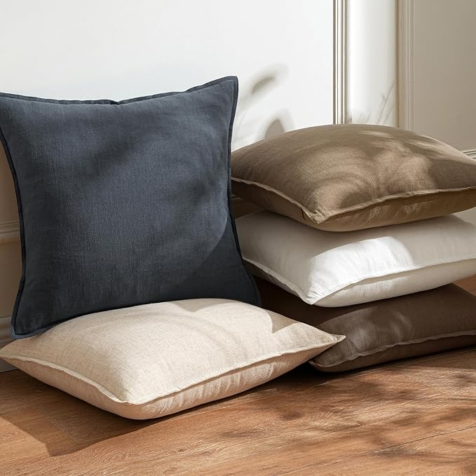 20x20 Inch Set of 2 Decorative Linen Solid Throw Pillow Covers Boho Accent Farmhouse Couch Pillowcases Modern Netural Home Decor for Couch Sofa Living Room Bed,Dark Gray