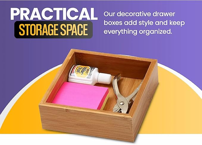 YBM HOME Bamboo Drawer Organizer Storage Box for Kitchen Drawer, Office, Bedroom, Children Room, Craft, Sewing, and Bathroom, 6 Pack 6x15x2 inch