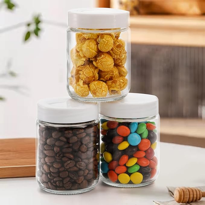 12 Pack Glass Mason Jars, 8 oz Regular Mouth Small Glass Canning Jars Storage Containers with Airtight Lids for Jelly, Jam, Honey, Beans, Pickles, Spice, Yogurt, Food Storage