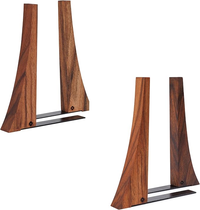 TILISMA Walnut Bookends for Shelves | Wooden Book Ends for Shelves | Sturdy Book Holders, Stoppers with Metal Base for Bookshelves | Slick Decorative Bookends Stands Firmly on Bookshelf (2 Pair)
