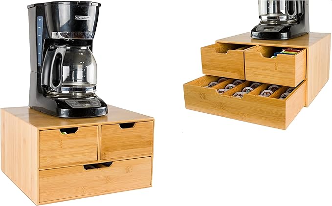 BAMBOO LAND- Extra Large Bamboo K Cup Holder for Counter, 2-Tier K-Cup Organizer Drawer