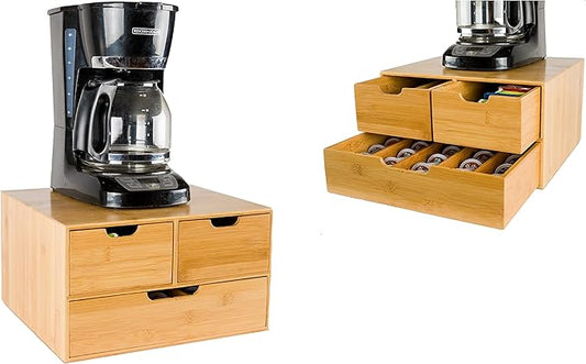 BAMBOO LAND- Extra Large Bamboo K Cup Holder for Counter, 2-Tier K-Cup Organizer Drawer