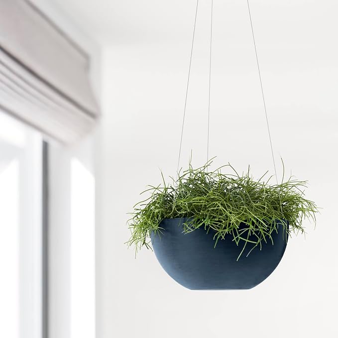 Ecopots Hanging Brussels Durable Modern Round Indoor/Outdoor Recycled-Based Composite Flower Pot Planter, Dark Blue, 10.5"