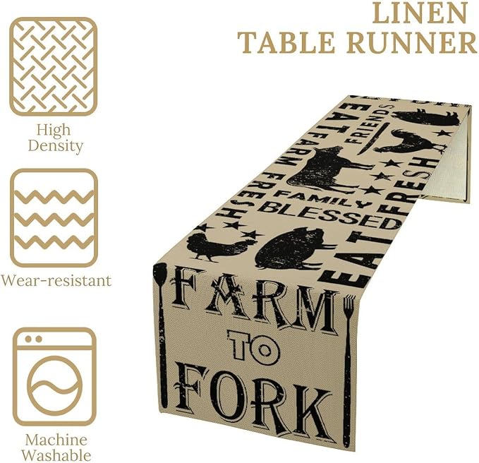 Western Rural Farm Table Runner Retro Table Decor Cattle Chicken Pig Kitchen Dining Table Decoration for Living Room Holiday Outdoor Home Party 13x70in