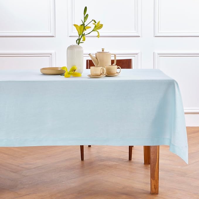 Solino Home Linen Tablecloth 60 x 90 Inch - 100% Pure Linen Ice Water Table Cloth for Rectangle Tables - Fete, Machine Washable Tablecloth for Summer