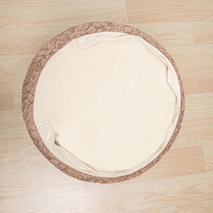 Poofieotto Round Ottoman Stuffed 20x12 Inches Floor Pouf Chair for Living Room Bedroom Modern Foam Pouf Ottoman Foot Rest for Couch Home Décor Pouffe (Light Coffee Pouf with Filler)
