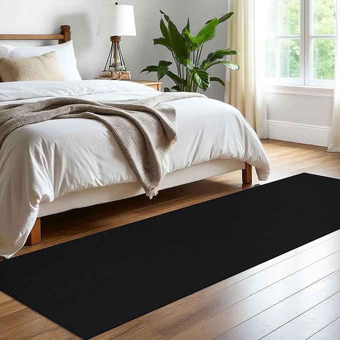 EARTHALL Washable Runner Rug 2x8 Ft Non Slip Runners for Hallways Cotton Rubber Backed Kitchen Runner Braided Indoor Floor Carpet Runners for Entryway, Hallway, Kitchen, Bedroom, Black/Grey