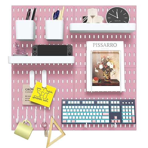 Pegboard Combination Kit, 4 Peg Boards Pink Pegboard for Walls, Office Wall Organizer, Gaming Room Wall, Nursery Storage, 22"x22"