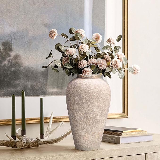 Ceramic Flower Vase Home Decor - 9.2 inch Large Farmhouse Table Vases, Rustic Decorative Vases for Kitchen Living Room Coffee Dining Shelf Mantel Decoration