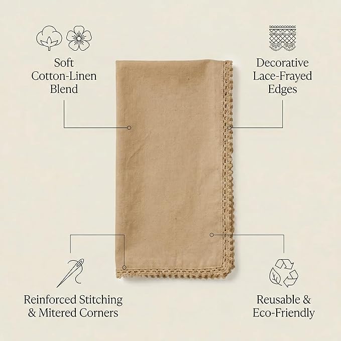 ACCENTHOME Brown Cloth Napkins Set of 12 18x18 inch Cotton Dinner Napkins - Washable Soft Premium Hotel Quality Reusable Napkins Perfect Table Napkins for Family Dinners, Weddings & Everyday Use