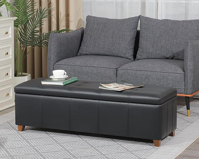 Homebeez 48" Faux Leather Storage Ottoman,End of Bed Bench,Upholstered Ottoman Bench with Storage for Living Room,Bedroom,Entryway