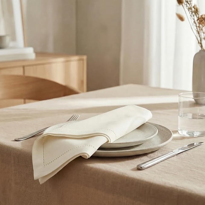 Urban Villa Cloth Napkins 100% Cotton Highly Absorbent Washable Reusable Premium Dinner Napkins Ideal for Gifts for Mothers Day Hotel Farmhouse Parties - Ivory Hemstitch (20" x 20", Set of 12)