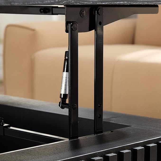 Lift-top Coffee Table with Storage for Living Room Office, Modern Square Fluted Coffee Table, 35.43" Wood Dining Center Tables with Large Hidden Space - Black