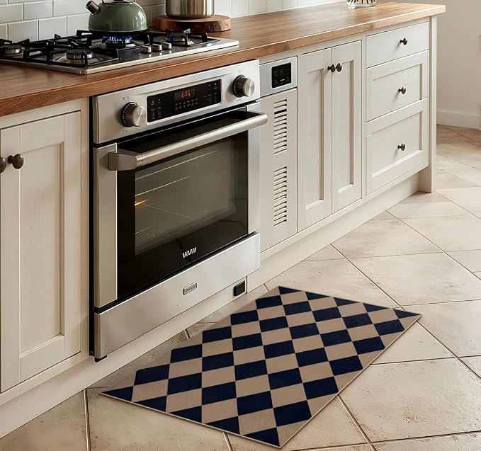 Lahome Colette Checkered Easy Jute Kitchen Rug, 2x3 Indoor Door Mat Small Neutral Area Rug, Farmhouse Diamond Non Slip Non Shedding Lightweight Floor Carpet for Entry Porch