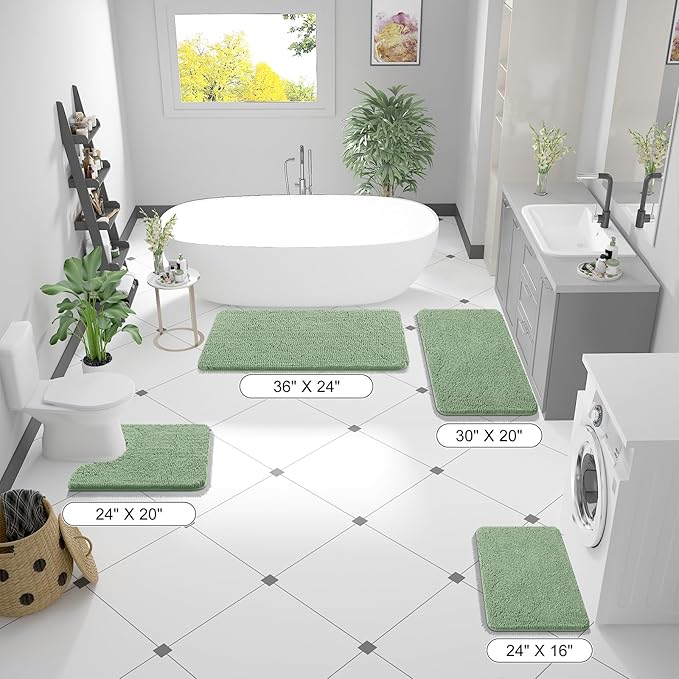 OLANLY Bathroom Runner Rugs 47x20, Soft Absorbent Chenille Bath Rugs, Rubber Backing Quick Dry, Machine Washable Long Bath Mats for Bathroom Floor, Tub and Shower, Home Decor Accessories, Sage Green