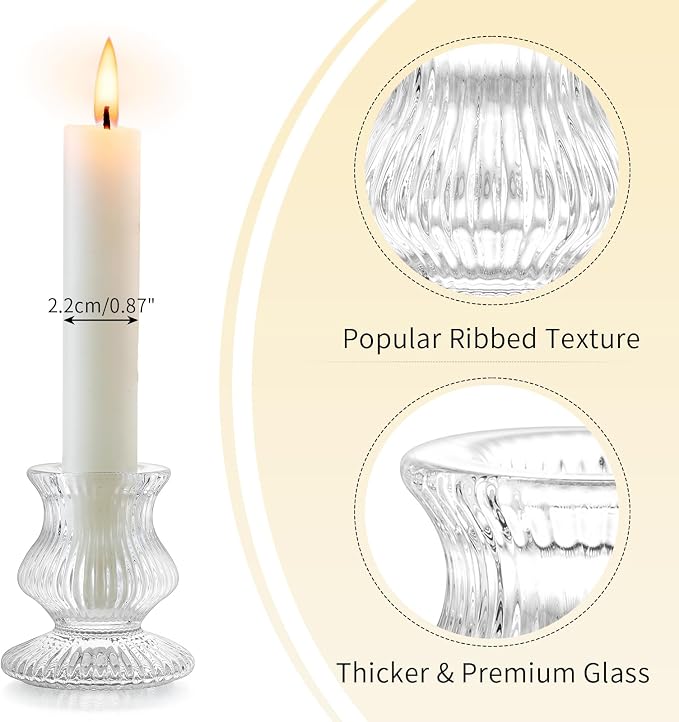 Romadedi Glass Candle Holder for Candlestick - 2 Pcs Clear Small Tapered Candle Holder Decor Wedding Table Centerpiece for Candle Sticks Christmas Party Living Room Dinner Advent