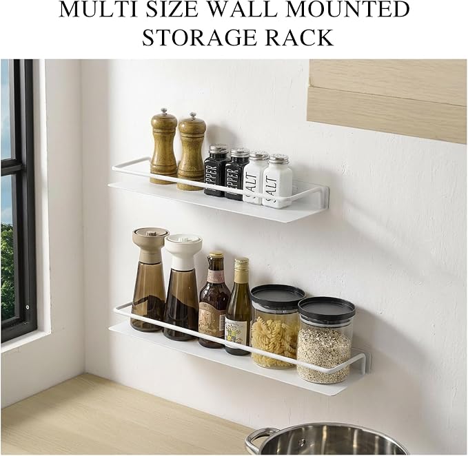 RFOUO 8 Inch White Metal Wall Shelf with Guard Rail, Small Wall Mounted Bathroom Shelf, Aluminum Floating Shelf for Toothbrush Perfume Spice, Bedroom Kitchen, 1 Pack