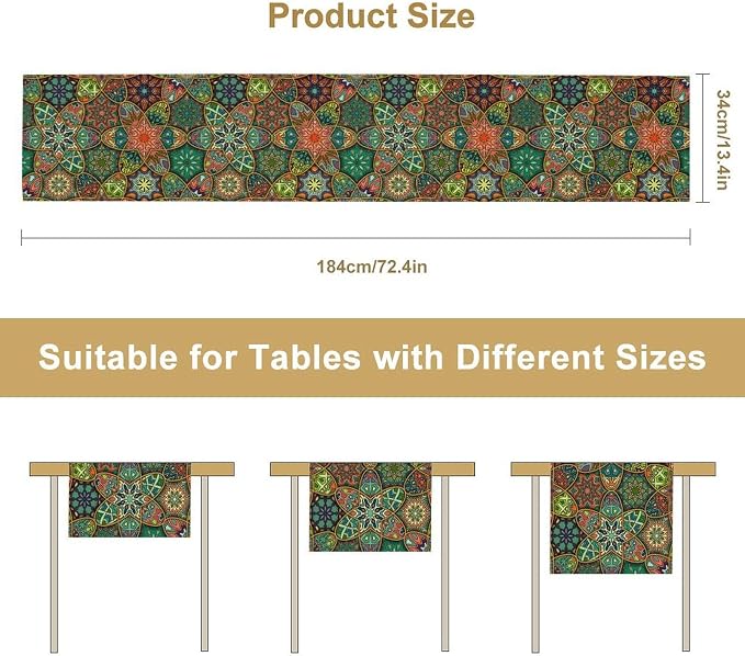 YCness Bohemian Vintage Dining Table Runner Boho Geometric Moroccan Mandala Retro Table Runner for Kitchen Dining Home Party Decor Green 13x36 Inch