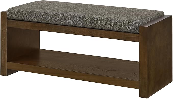 Accent Bench with Lower Shelf Shoe Rack, Padded Seating Bench for Living Room, Modern Compact Bed End Bench with Storage for Bedroom Seating, Removable Cushion (Granite, 40" L)