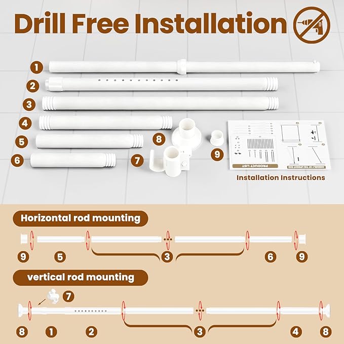 White Room Dividers Tension Curtain Rod, No Drilling Adjustable 72-200" W x 43-120" H Pole,Divider for Room Separation