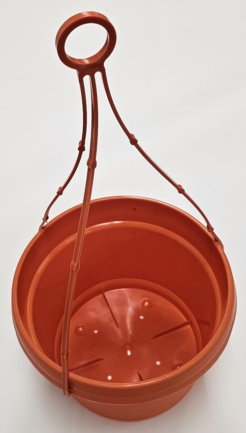 10in Pots and Hangers Fire Orange Plastic Set of 5