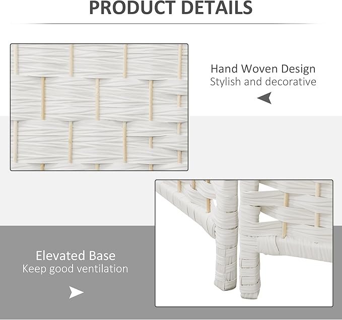 HOMCOM Room Divider 3 Panel, 6FT Tall Folding Privacy Screen, Freestanding Hand-Woven Partition for Room Separation with 360° Hinges, Paper Rope Diamond Weave, White