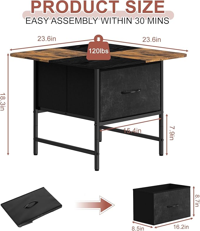 SHINOSKE Square Coffee Table with Round Corners,2 Tier Farmhouse Small Coffee Table for Small Space,Modern Low Center Living Room Tables with 2 Storage Drawers for Apartment,Office,Outdoor,Black Brown