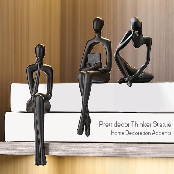 Prettidecor Home Decor Thinker Statue Accents, Set of 3 Thinker Sculptures Office Decor Modern Abstract Resin Decoration on Shelf Table Desk for Living Room Office Bedroom (Small Black)