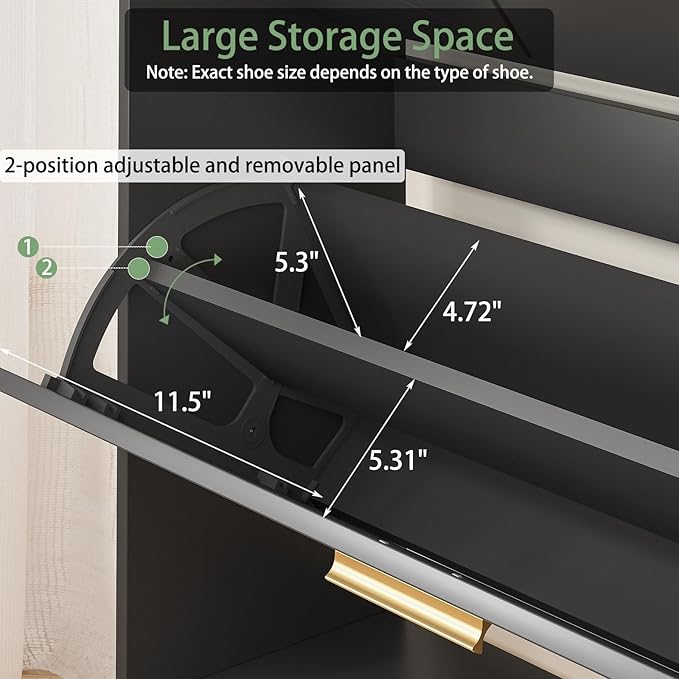 Tradare Black Shoe Cabinet Storage for Entryway, Set of 2, Narrow Shoe Cabinet with 2 Flip Drawers,Freestanding Organizer with Fluted Panel for Living Room, Bedroom, Hallway, Closet