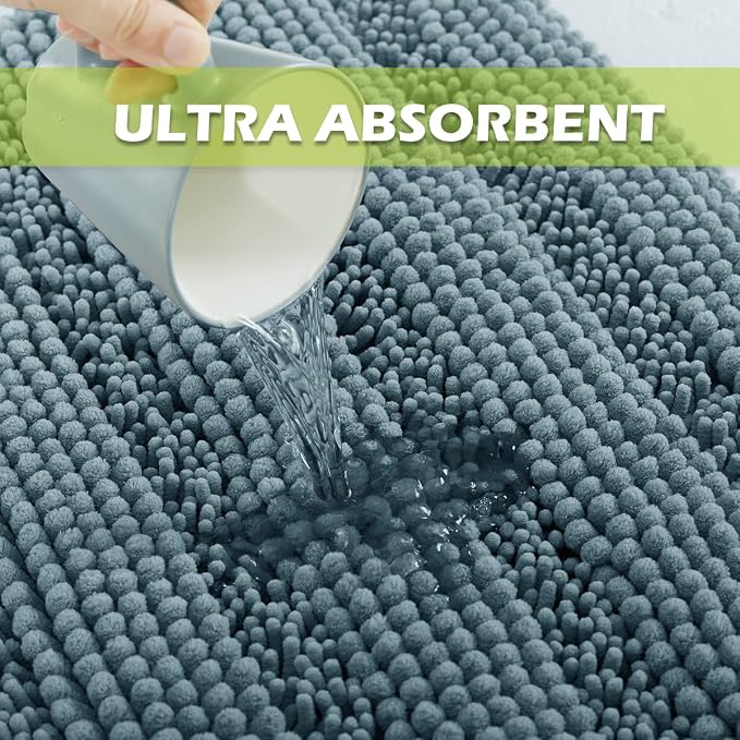 KGORGE Bath Mat for Bathroom - Super Soft Shower Rug Washable Absorbent Non-Slip Quick Drying Chenile Bathtub Floor Carpet, Arctic Blue, 70" x 24", 1 Piece