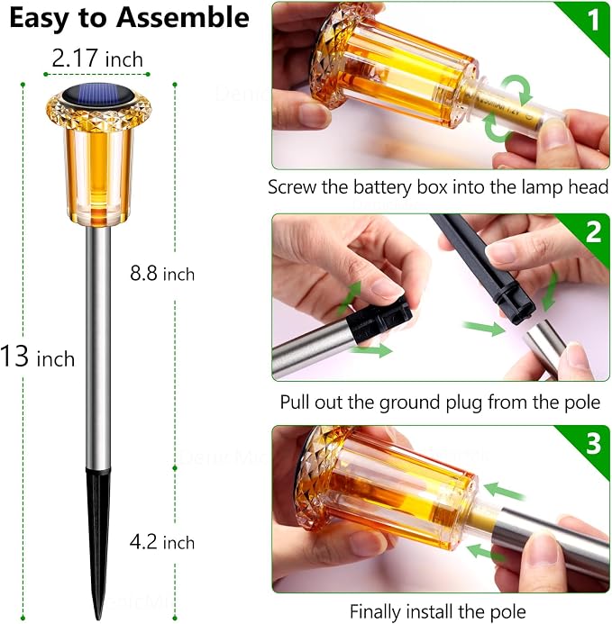 DenicMic Solar Lights Outdoor 10 Pack Waterproof Color LED Stainless Steel Stake Outside Lights for Yard Pathway Garden Landscape Path Lighting Christmas Decorations