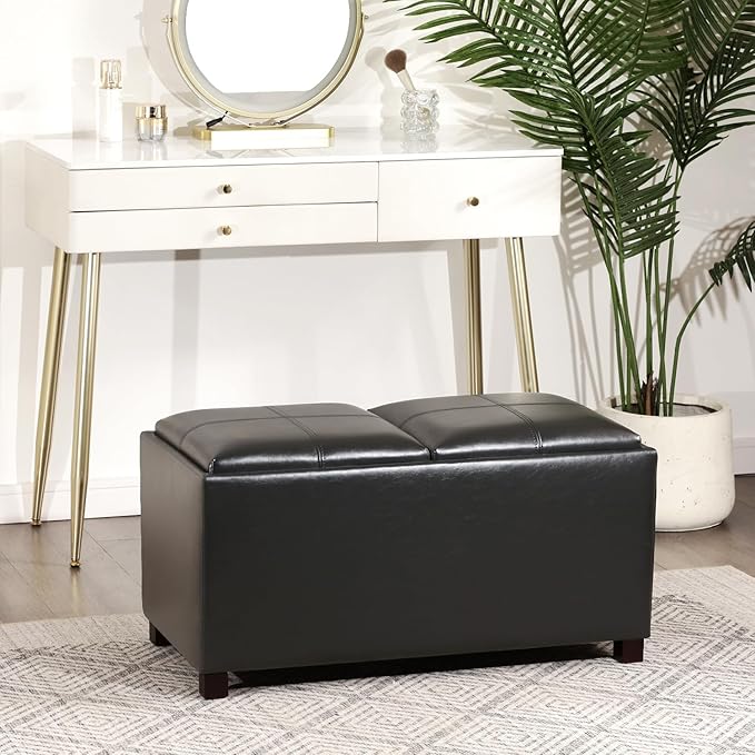 Adeco 31 Inches Storage Ottoman Bench, Non-Folding End of Bed Foot Rest Stools Ottoman with Thicker Foam Padded Seat, Upholstered Storage Chest for Living Room, Entryway, Bedroom
