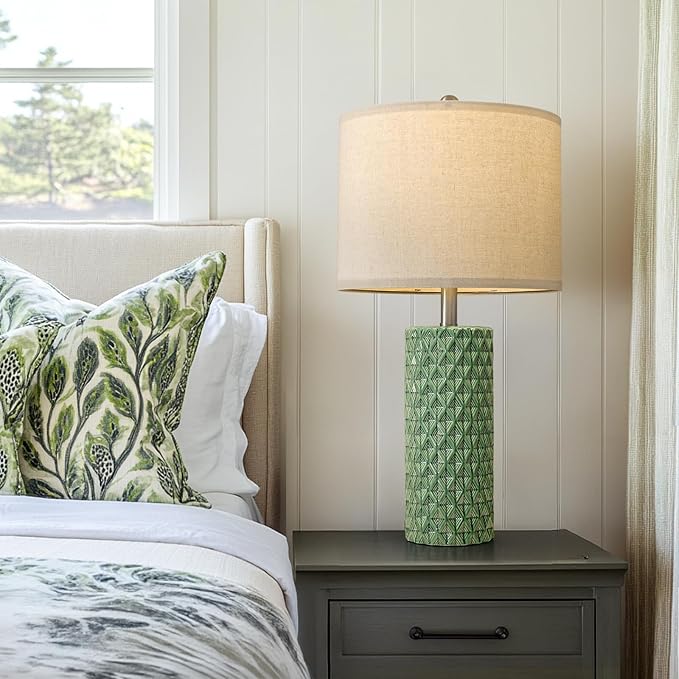 USumkky 26" Tall Table Lamp for Living Room -Green Lamps Set of 2 Modern Ceramic Lamps for Night Stands, Bedside Lamp for End Tables, Nightstand Lamps for Bedroom