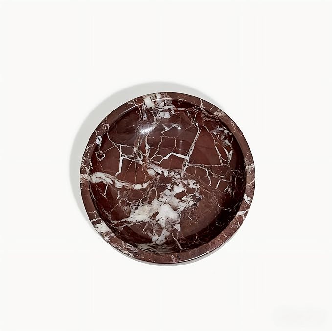 Large Decorative Marble Bowl, 7.87 inches,Natural Stone Round Bowl for Home Decor, Fruit, Nuts, Jewelry tray,Coffee Tables Centerpiece, Soap Serving (Purplered-7.87inch)