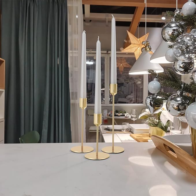 Gold Candle Holders Candlestick Holder for Taper Candles, Set of 6 Pcs Decorations Candle Stick Long Holder for Table Centerpieces, Wedding, Dinning, Anniversary, Party(Candles not Include)