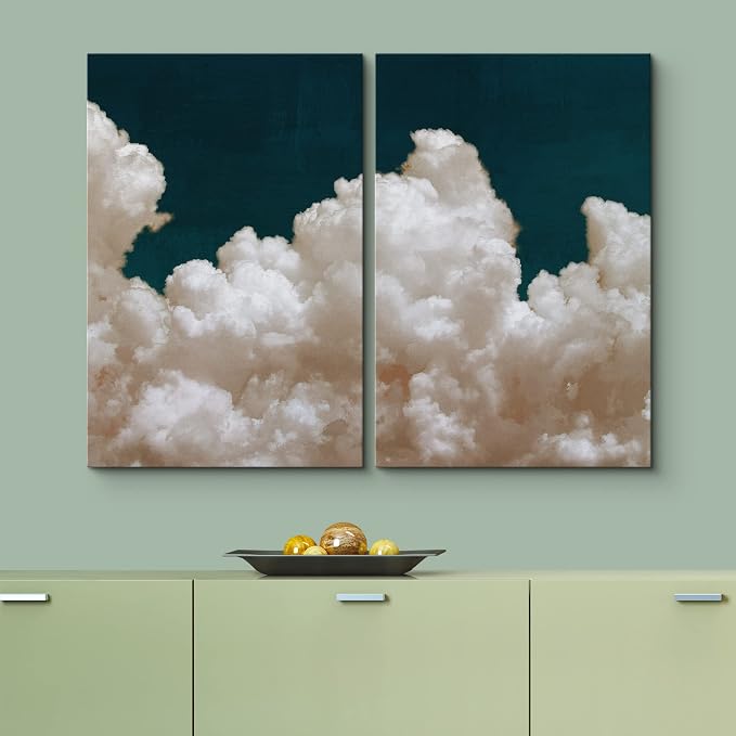 SIGNLEADER Canvas Print Wall Art Set White Pastel Cloud Navy Blue Sky Landscape Nature Wilderness Photography Modern Art Scenic Colorful for Living Room, Bedroom, Office - 16"x24" x 2