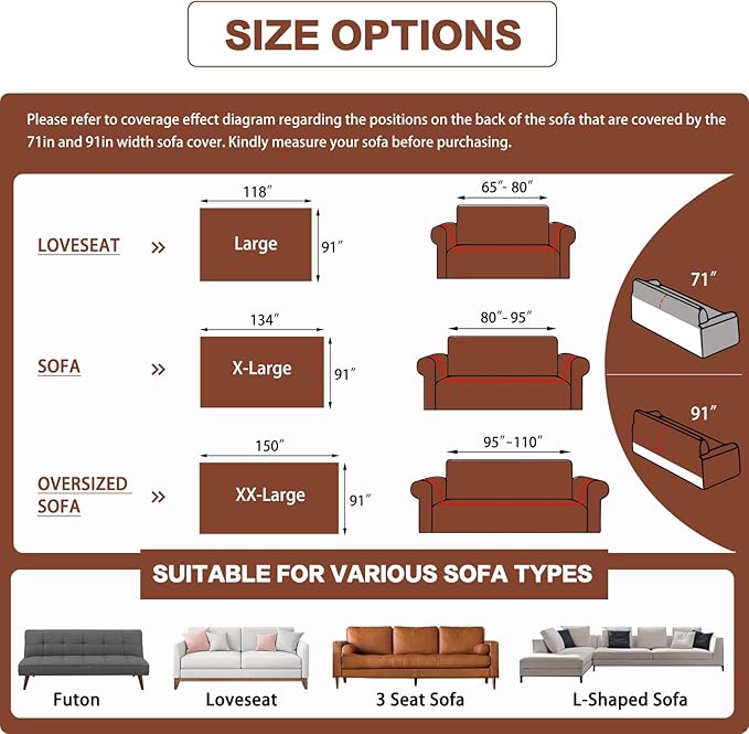 DREAMINGO Sofa Covers Washable Thick Chenille Couch Cover for 2 Cushion Couch Sofa Multi-Use Couch Cover Blanket Modern Pet Furniture Protector Sectional Couch Slipcover 91"x118", Chocolate Brown