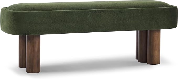Christopher Knight Home Damas Fabric Upholstered Dining Bench, Wooden Entryway Bench, Long Sofa Footstool for Living Room, Bedroom End of Bed Bench, Olive Green+Walnut
