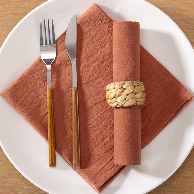 MLMC 8 Pack Terracotta Cloth Napkins Rustic Washable Napkins Set of 8 17"x17" Burnt Orange Reusable Dinner Napkins Cloth for Wedding Bridal Shower Party Picnic Dinning Table Decor