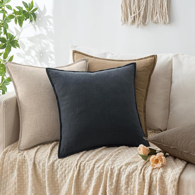 20x20 Inch Set of 2 Decorative Linen Solid Throw Pillow Covers Boho Accent Farmhouse Couch Pillowcases Modern Netural Home Decor for Couch Sofa Living Room Bed,Dark Gray