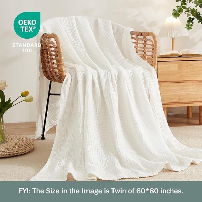 EMME Cotton Muslin Twin XL Blanket Breathable Gauze Soft Lightweight Adults Gifts for Women (66"x90")